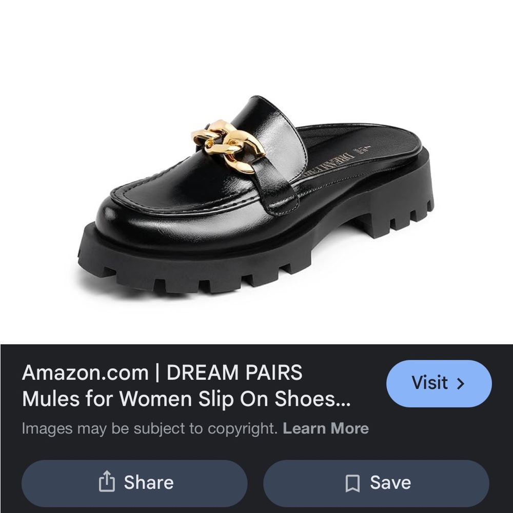 Dream Pairs Black Mules with Gold Chain Accent